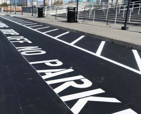 close up of sealcoat and restriping project for ADA compliance at SAP center in san jose