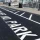close up of sealcoat and restriping project for ADA compliance at SAP center in san jose