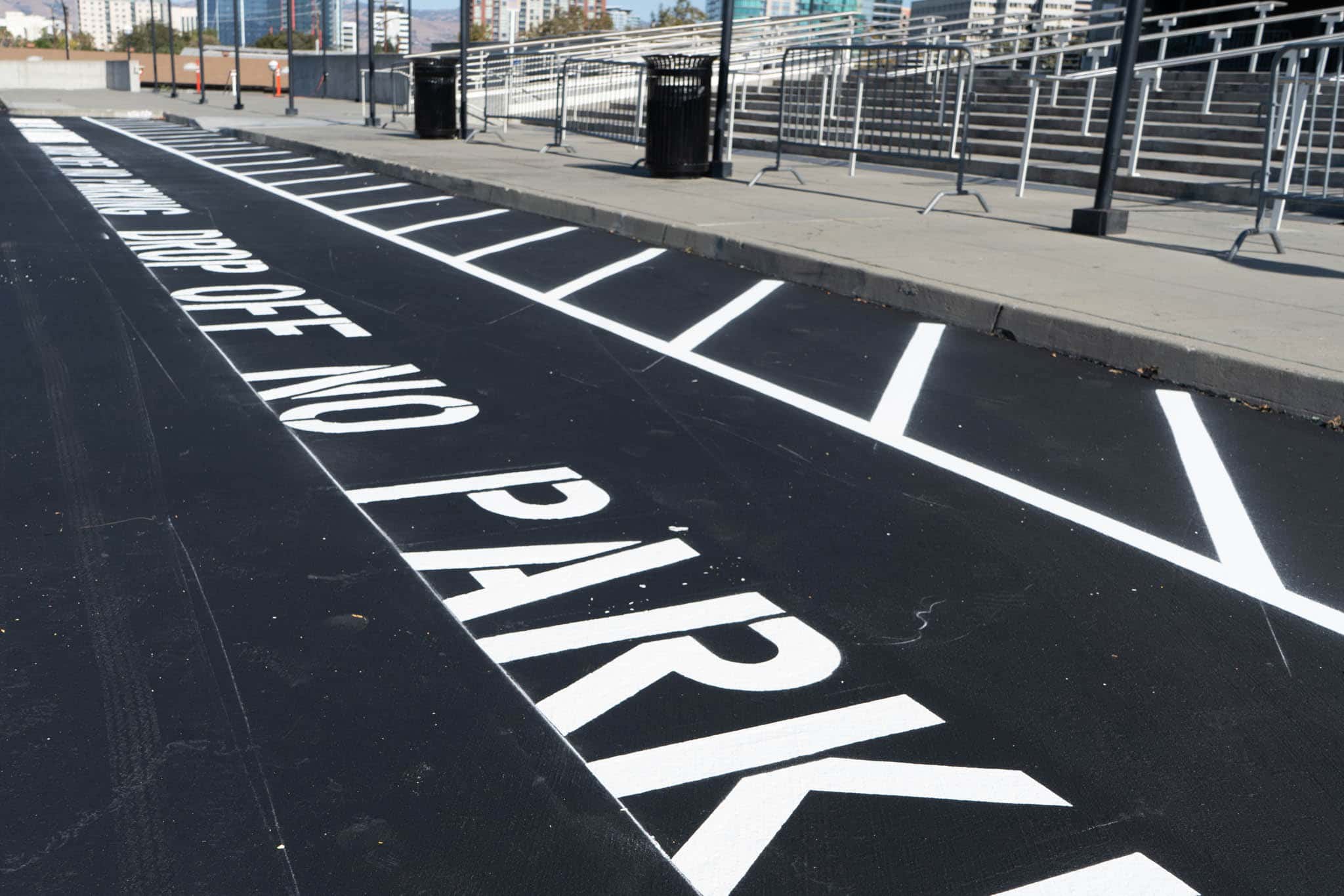 close up of sealcoat and restriping project for ADA compliance at SAP center in san jose