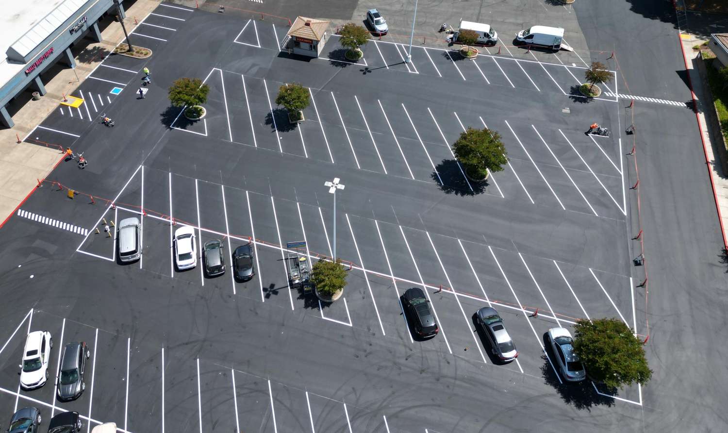 Aerial view of asphalt paving parking lot.